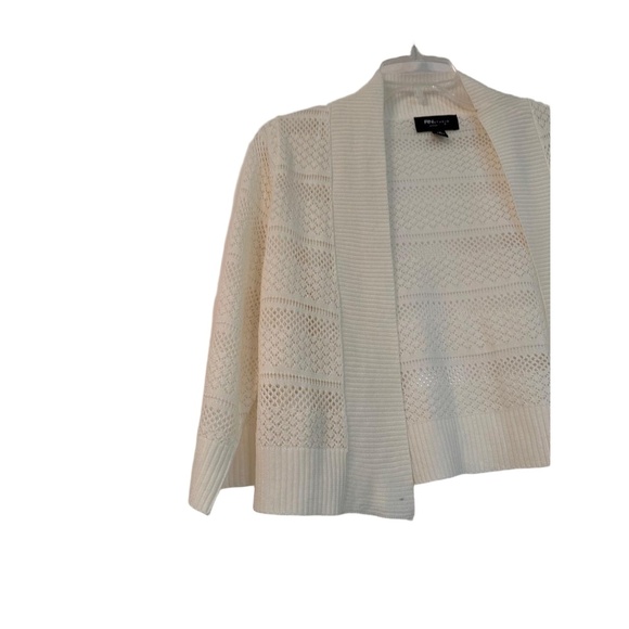 RN Studio Cardigan Womens Size M Cream Open Front Textured Knit Ribbed Cozy - Picture 3 of 6